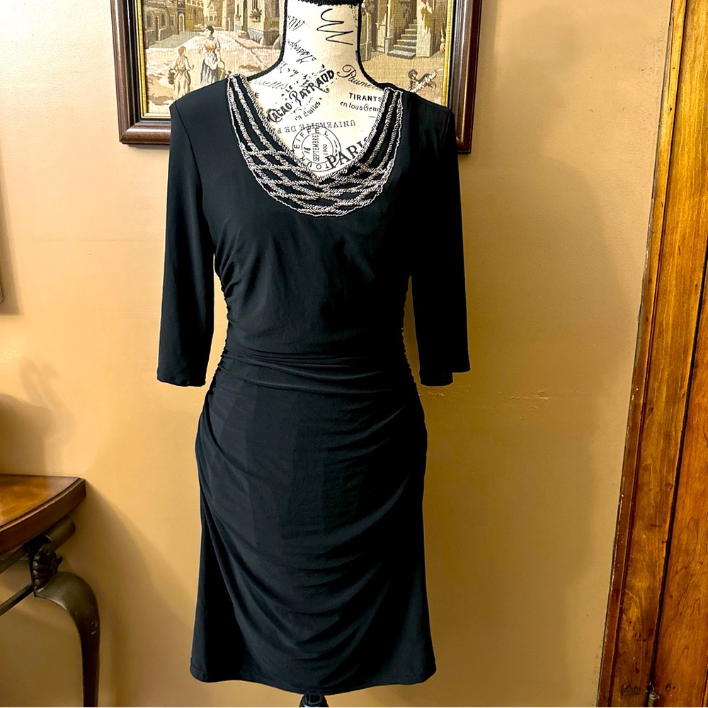 Sophia Christina stretch body dress with a silver  jewel neckline Sz 12 Worn Onc